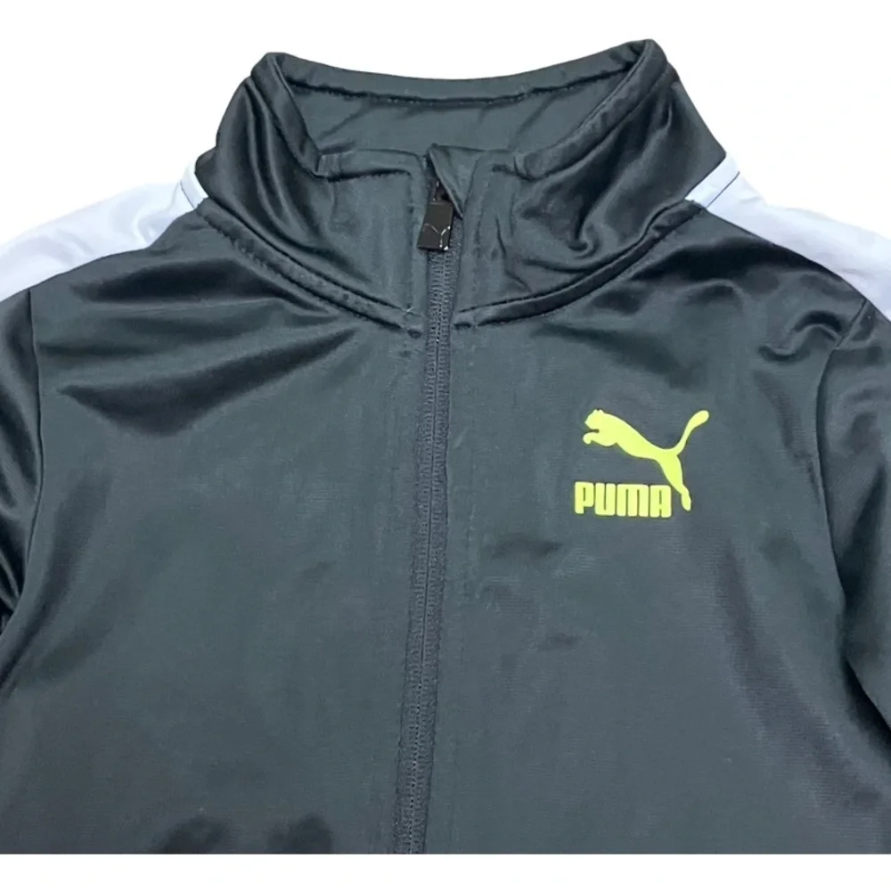 NWOT PUMA Boys Full Zip Track Jacket SIZE 5 Black Neon Yellow LOGO Pockets